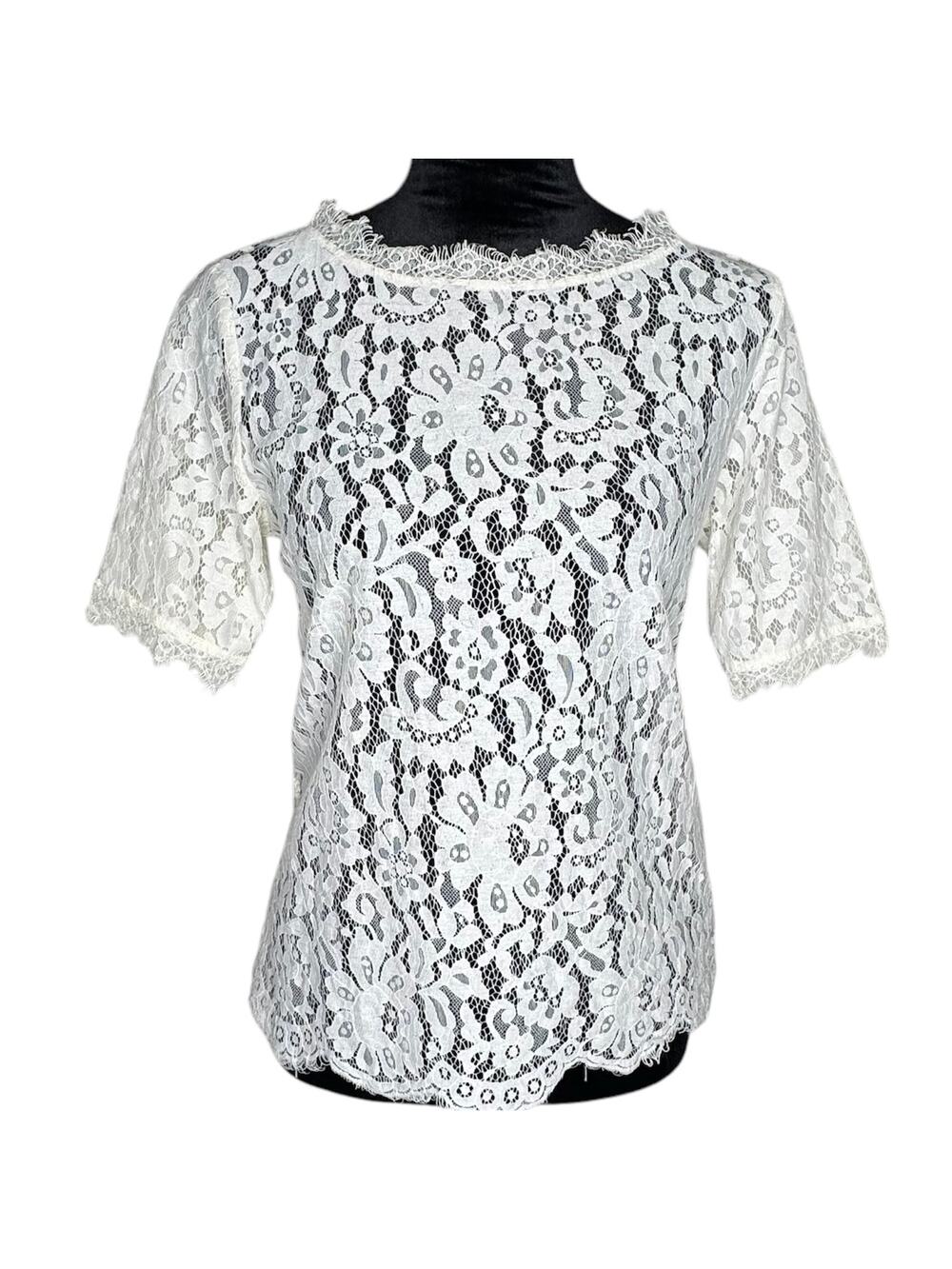 VANESSA VIRGINIA Anthropologie Elysian Ivory Lace Short Sleeved Top Small